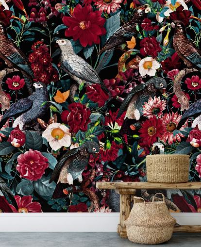 dark parrot and flower wallpaper dark parrot and flower wallpaper