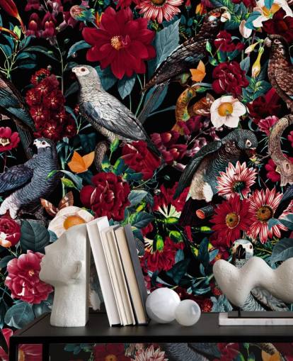 papel pintado loro oscuro y flor