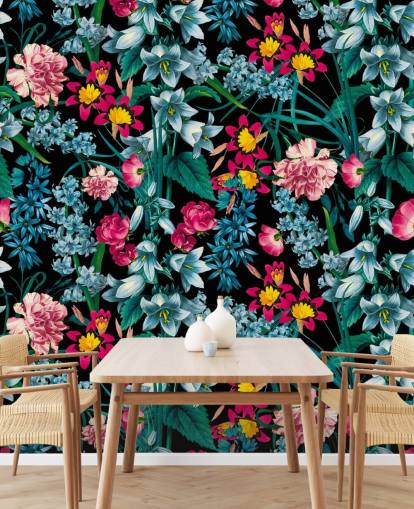 colourful flowers on dark background wallpaper