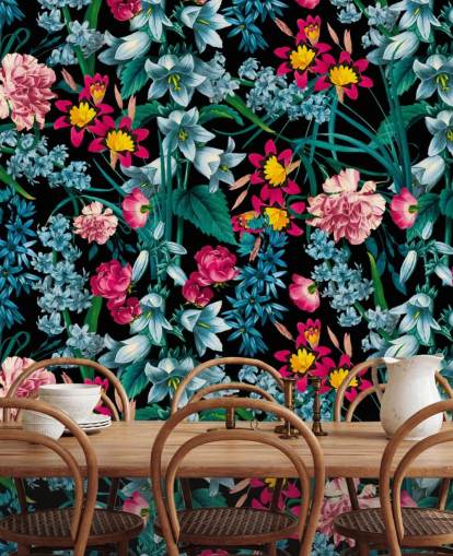 farverige blomster på mørk baggrund tapet farverige blomster på mørk baggrund tapet