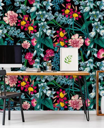 colourful flowers on dark background wallpaper