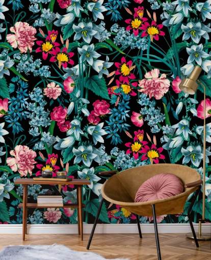 farverige blomster på mørk baggrund tapet farverige blomster på mørk baggrund tapet