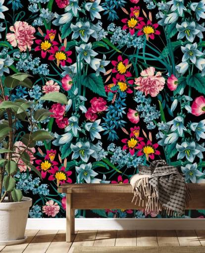 fargerike blomster på mørk bakgrunn tapet fargerike blomster på mørk bakgrunn tapet