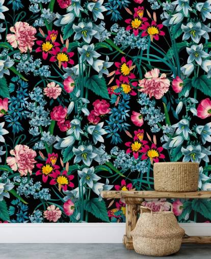 colourful flowers on dark background wallpaper colourful flowers on dark background wallpaper