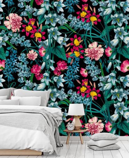 papel pintado de flores de colores sobre fondo oscuro papel pintado de flores de colores sobre fondo oscuro