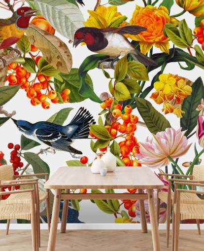 colourful flowers and birds wallpaper