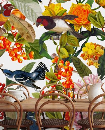 colourful flowers and birds wallpaper