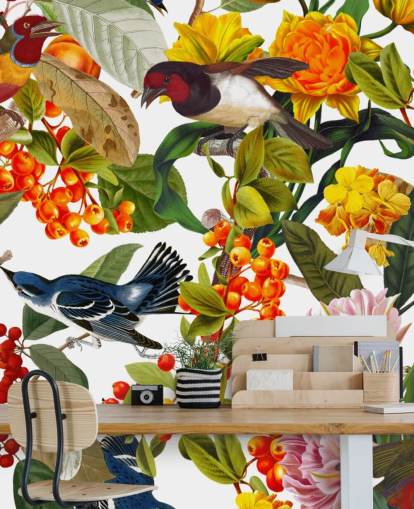 papel pintado de flores y pájaros de colores papel pintado de flores y pájaros de colores