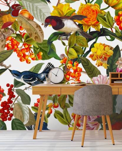 bunte Blumen und Vögel Wallpaper