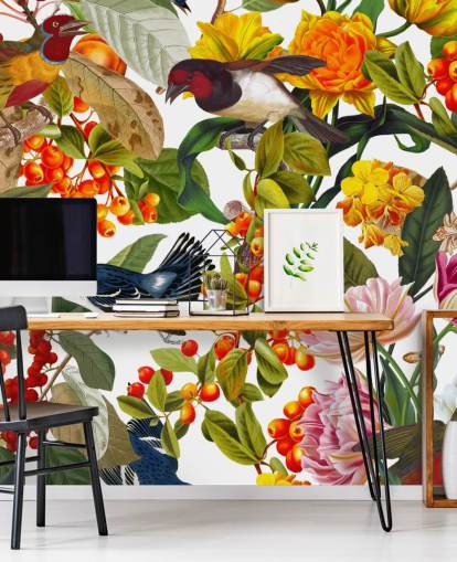 carta da parati con fiori e uccelli colorati carta da parati con fiori e uccelli colorati