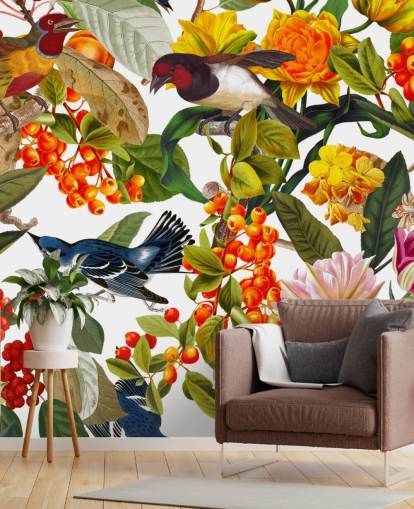 papier peint fleurs et oiseaux colorés papier peint fleurs et oiseaux colorés