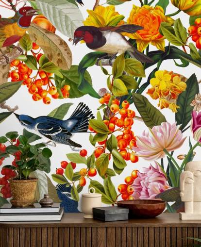 papel pintado de flores y pájaros de colores papel pintado de flores y pájaros de colores