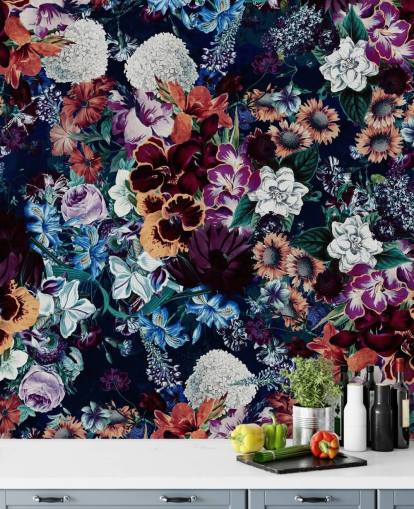 papel de parede floral escuro