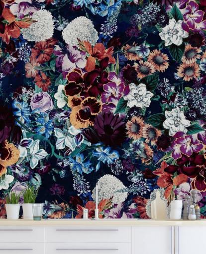 papel pintado floral oscuro