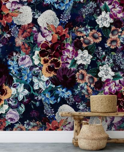papel de parede floral escuro