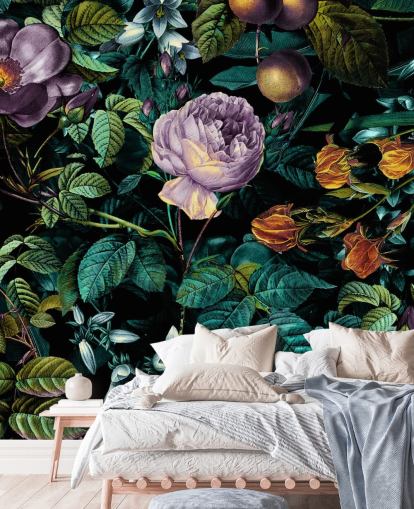 papel pintado floral oscuro rosa púrpura papel pintado floral oscuro rosa púrpura