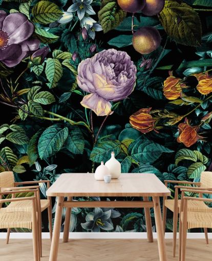 papel pintado floral oscuro rosa púrpura
