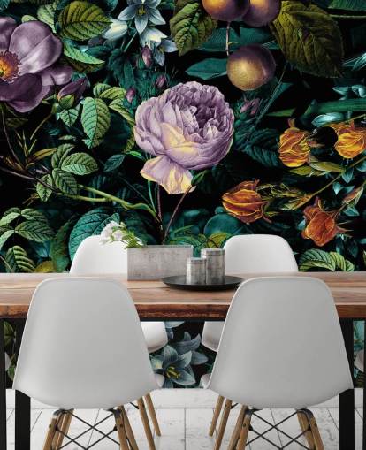 papel de parede rosa roxa floral escuro