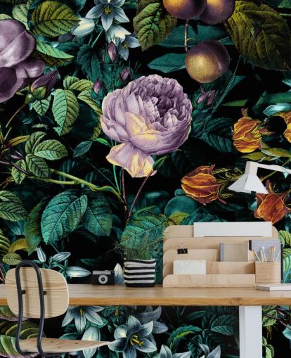 papel pintado floral oscuro rosa púrpura