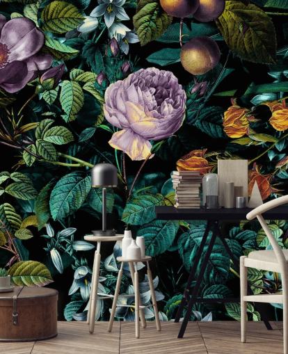 papel pintado floral oscuro rosa púrpura