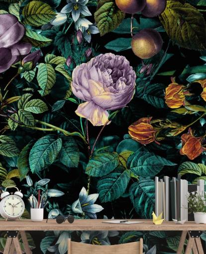 papel de parede rosa roxa floral escuro