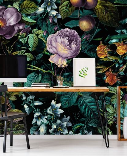 papel pintado floral oscuro rosa púrpura