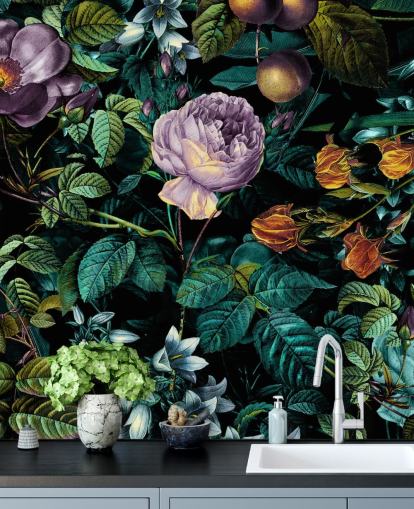 dunkle Blumen lila Rose Papiertapete