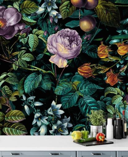 papel pintado floral oscuro rosa púrpura papel pintado floral oscuro rosa púrpura