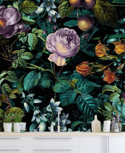 papel pintado floral oscuro rosa púrpura