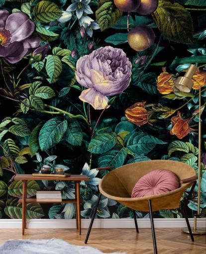 dunkle Blumen lila Rose Papiertapete