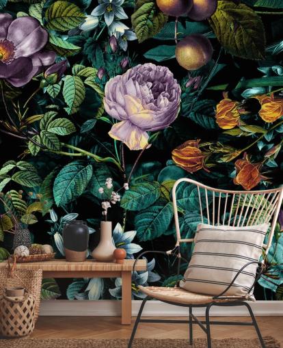 papel pintado floral oscuro rosa púrpura