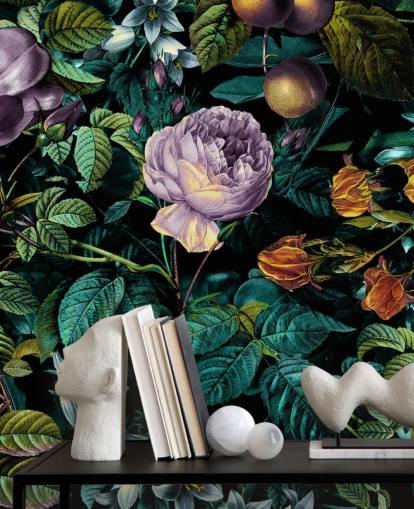 papel pintado floral oscuro rosa púrpura