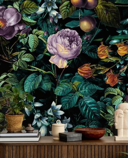 dark floral purple rose wallpaper