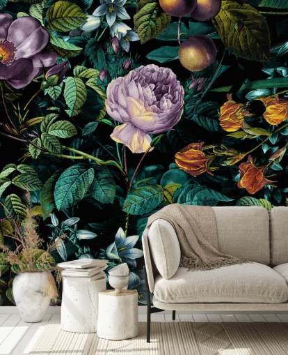 mørk floral lilla rose tapet