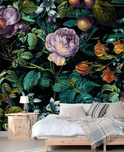 papel de parede rosa roxa floral escuro