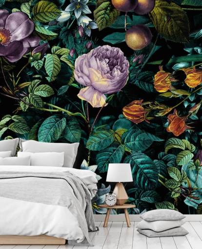 dark floral purple rose wallpaper