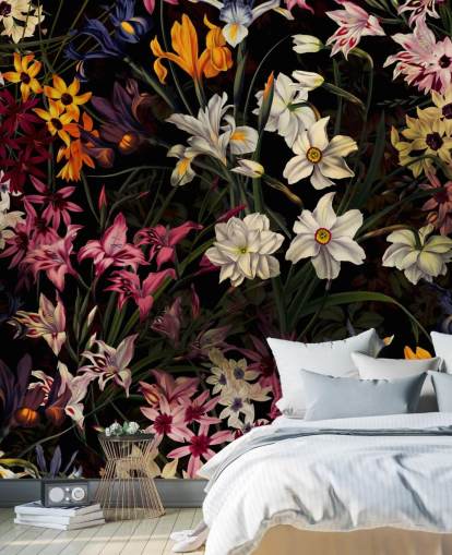 donker bloemenbehang