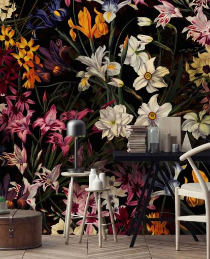papel de parede floral escuro