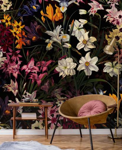 papel de parede floral escuro