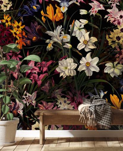 papel de parede floral escuro