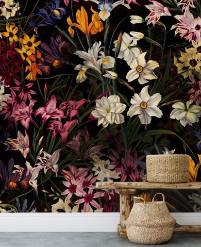 papel de parede floral escuro