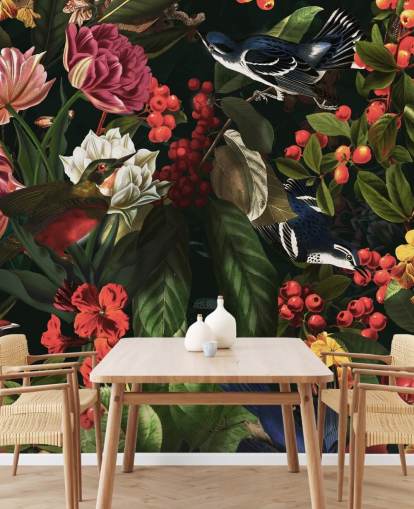 dark floral and birds wallpaper dark floral and birds wallpaper