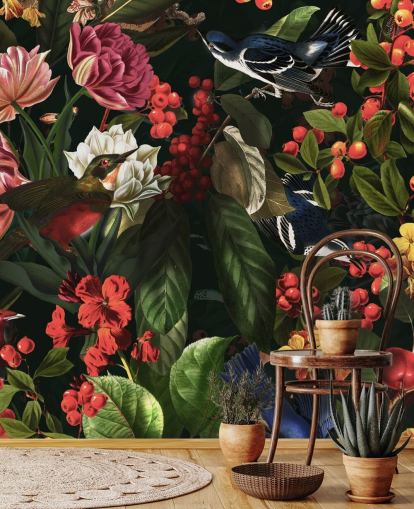 dark floral and birds wallpaper dark floral and birds wallpaper