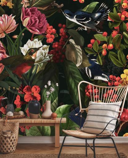 mörka blommor och fåglar tapeter mörka blommor och fåglar tapeter