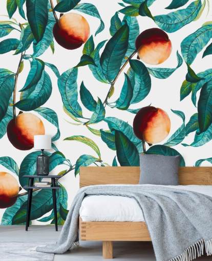 peaches and leaves wallpaper