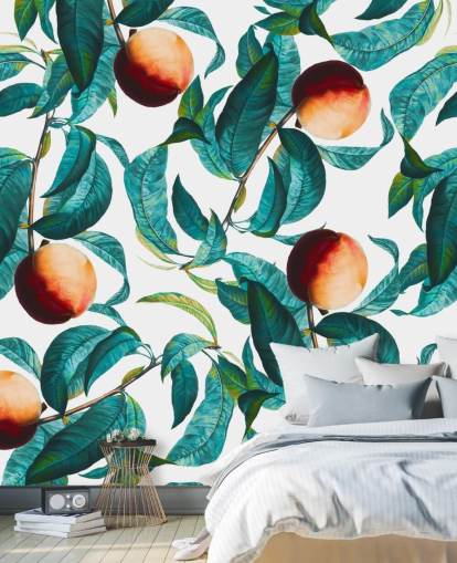 peaches and leaves wallpaper