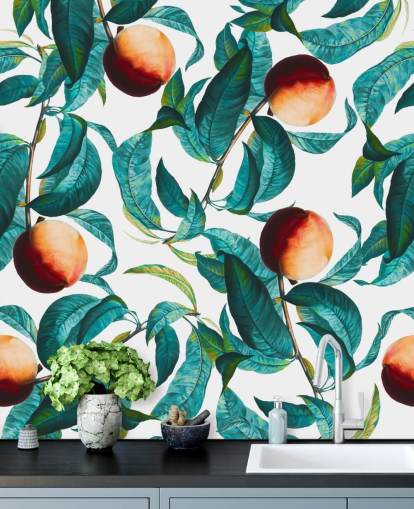peaches and leaves wallpaper
