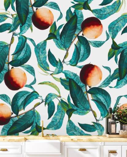 peaches and leaves wallpaper
