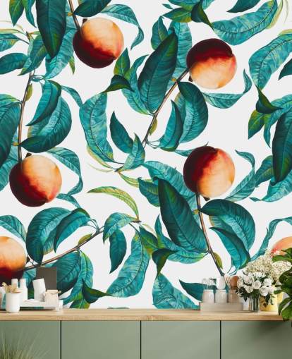 peaches and leaves wallpaper