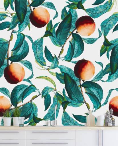 peaches and leaves wallpaper